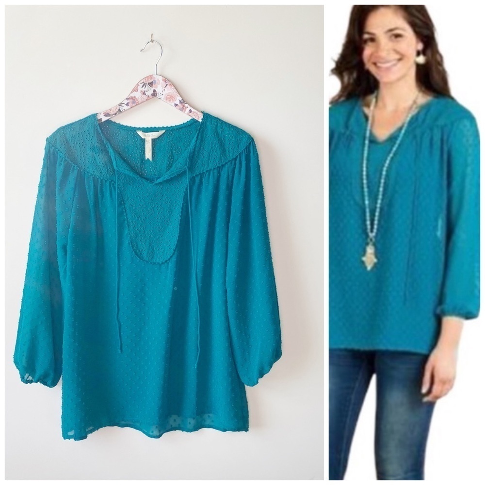MATILDA JANE Teal Swiss Dot Charisma Blouse! Med